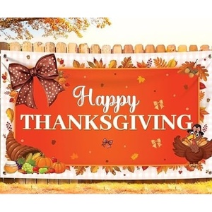image:imageKatchOn 72x44 Inch Happy Thanksgiving Banner Thanksgiving DecorationsOrange and Brown